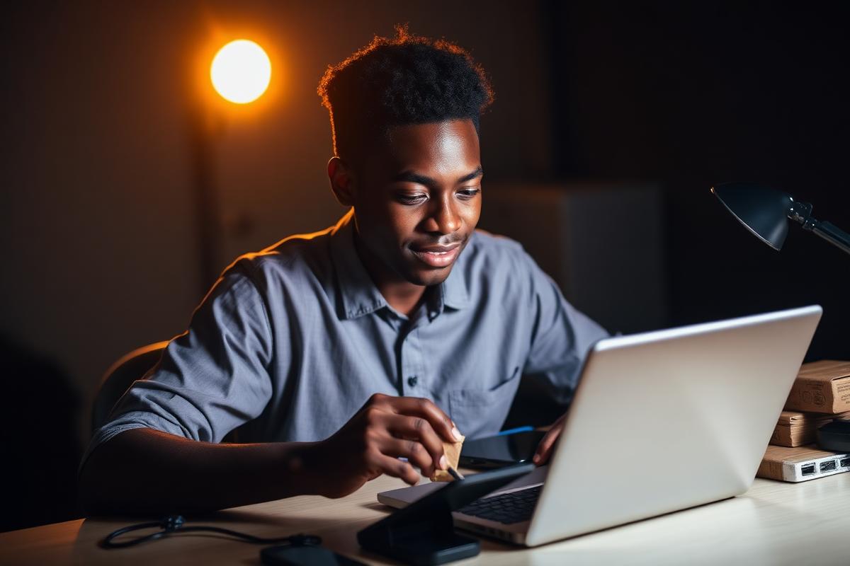 A Ghanaian student packing online orders and managing a small side-hustle business from a hostel room.